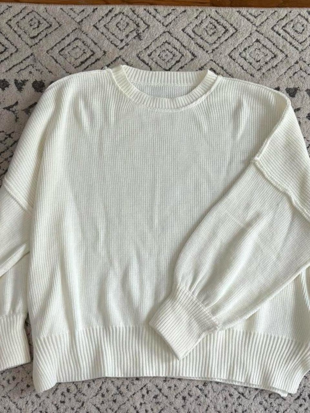 Oversized Ivory soft girl Ribbed Knit Sweater XL Cozy Minimalist comfy fall